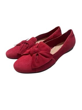 Clarks Red Bow Suede Flats Women's Slip-On Loafers Size 9 Gracelin Jonas